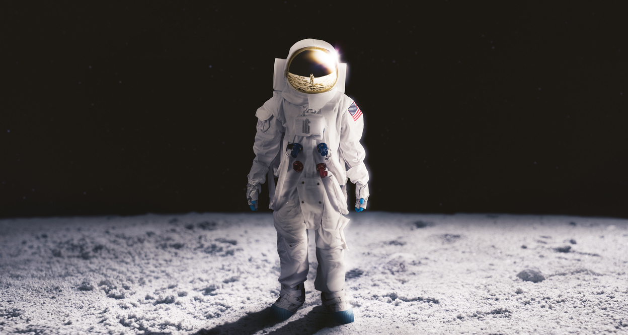 Announcing Our Fall 2018 STEM Guide! Astronaut standing on the moon in space suit.